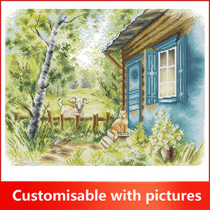 Kits de point de croix imprimés à motif de <span class=keywords><strong>chalet</strong></span> rural NKF Kits de broderie pour la décoration de la maison Kit de crochet - Product Image 2