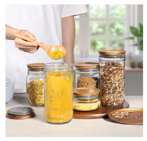 Couvre-bocaux en bois d'acacia à large ouverture de conception moderne avec joint en silicone hermétique réutilisable pour le stockage des aliments secs Fabriqué dans le Guangdong - Product Image 2