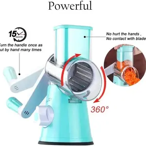 Creative Design 3 In 1 Manual Rotary Cheese Grater Round Mandoline Slicer With Strong Suction Base Onion Cutter Vegetable Slicer