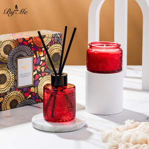 Coffret Cadeau de Luxe en Verre Gaufré pour Aromathérapie, Bougie en Cire de Soja et Diffuseur à Bâtonnets, Idéal pour Hôtels et Maisons - Product Image 4