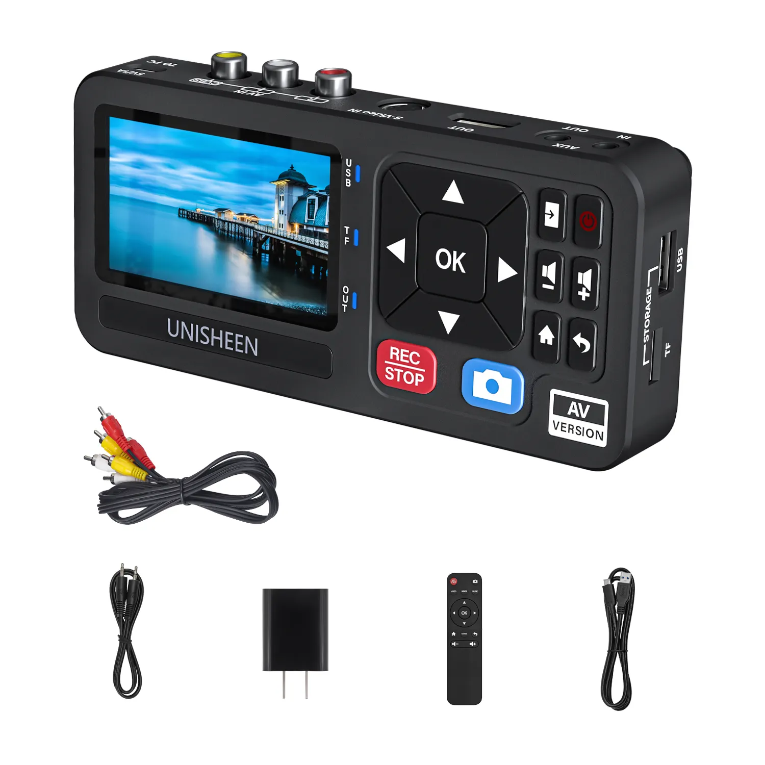 UNISHEEN Convertisseur audio vidéo MP4 portable avec télécommande Capture CVBS/S-Video Retro Gaming Hi8 Recorder