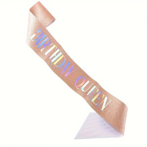 Ceinture de fille d'<span class=keywords><strong>anniversaire</strong></span> pour femmes, rose satin, argent, paillettes, décorations de fête de princesse d'<span class=keywords><strong>anniversaire</strong></span>, fournitures de fête d'<span class=keywords><strong>anniversaire</strong></span> pour femmes - Product Image 2