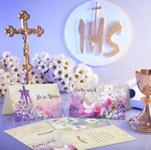 Cartes de Pâques religieuses Pâques chrétien Il est ressuscité Croix Printemps religieux Jésus Messages bibliques inspirants Cartes de voeux - Product Image 5