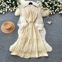 Robe Longue Femme Chic et Élégante en Dentelle, Style Français, Nouvelle Collection, Vente en Gros