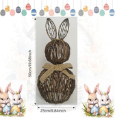 Decoración Rústica para el Hogar y Exteriores: Conejo de Mimbre de Bambú Tejido Ecológico, Ratán Natural, Lino y Topiario para Porche