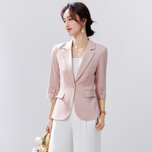 White Blazer For Women Solid Color Padded Shoulder Slim Fit Spring Autumn Commuting Style - Product Image 2