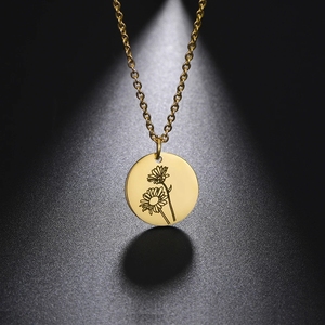 Collana con Ciondolo Fiore di Nascita Skyrim per Donne, Acciaio Inossidabile, <span class=keywords><strong>Flora</strong></span> Gladiolo Papavero Peonia Rosa Margherita, Gioielli Personalizzati - Product Image 6