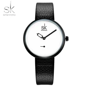 SK优雅时尚女士手表简单表盘皮革表带石英机芯手表石英模拟蒙特Femme lux男士手表