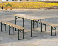 Ensemble table et banc pliables en bois de sapin massif avec support métallique renforcé pour l'extérieur, le jardin, la terrasse, le restaurant