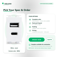 Module de prise de charge rapide USB-A et USB-C Kolani 20W PD QC, chargeur mural 23x36mm avec entrée AC 100-240V et boîtier en PC