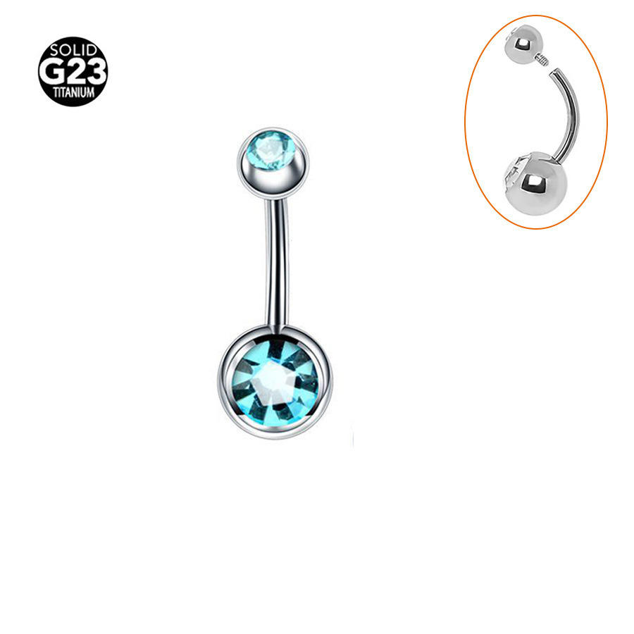 Boucle d'oreille nombril double diamant - Bleu Marine