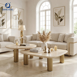 Table basse en marbre moderne de luxe en or nordique à vendre Table basse en travertin distincte en marbre blanc de salon simple - Product Image 2