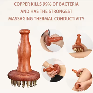 Manche en bois cuivre corps <span class=keywords><strong>masseur</strong></span> méridien entier brosse de Massage tête méridiens jambes maigres et ventre cuir chevelu outil de Relaxation - Product Image 4