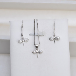Pendentif en argent S925, crochet d'oreille, accessoire de bijoux en perles DIY, boucles d'oreilles pour femmes, nœud papillon, petite feuille, bijoux de mode vides - Product Image 2