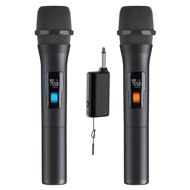 Professional Dual Channel VHF Wireless Dynamic Handheld Microphone Karaoke VHF Transmitter Speaker