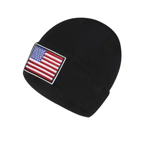 Wholesale Custom Warm Winter Hats Acrylic Knit Cuff USA Flag Embroidery Beanie Skull Caps