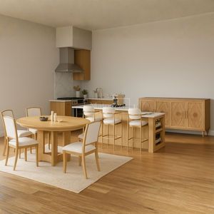 Modern Wood <b>Dining</b> Room Furniture Set Convertible Round <b>Dining</b> <b>Table</b> Kitchen Island Bar <b>Stools</b> & Storage Cabinet for Home - Product Image 2