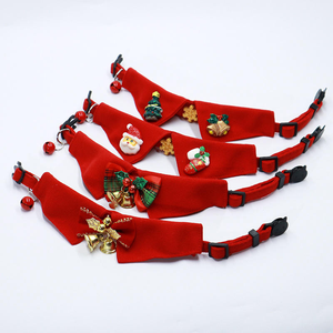 Kerah poliester mewah kucing dan anjing natal merah dengan cincin motif kartun leher hewan peliharaan klasik - Product Image 3