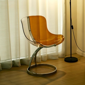 Silla de comedor de plástico transparente <span class=keywords><strong>PC</strong></span> de forma redonda con pata cromada para sala de estar dormitorio balcón - Product Image 2