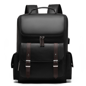 Custom British <b>Retro</b> Soft PU Leather Backpack, Casual Large-Capacity Travel Backpack with Belt Buckle - Product Image 6