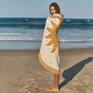 Telo mare turco intrecciato tondo 100% jacquard intrecciato in morbido cotone asciugamani da spiaggia con design personalizzato ad asciugatura rapida