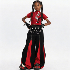 Vêtements pour enfants OEM, boutique de vêtements pour filles, tenues <span class=keywords><strong>d</strong></span>'été rouge et noir contrastées, ensemble de vêtements de danse hip hop jazz tendance - Product Image 1