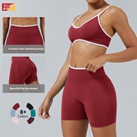 Logo personnalisé pour femmes taille moyenne Fitness survêtement taille élastique sport Yoga Shorts ensembles avec motif solide-Vente en gros