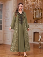 Nouvelle mode musulmane du Moyen-Orient 2026, robe élégante de luxe pour femmes, col en V, manches longues, longueur cheville, brodée, abaya féminine