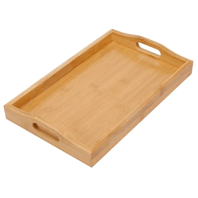 Wholesale Natural Bamboo Wooden Serving Tray Small Custom Bamboo Food Serving Tray with Handles