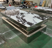 Table basse moderne de luxe en acier inoxydable avec plateau en marbre pour KTV, boîte de nuit et salle VIP de bar