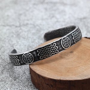 yunnique Tibetan Silver Open Cuff <b>Bracelet</b> Unisex Viking Celtic <b>Knot</b> Design Fashion Jewelry - Product Image 3