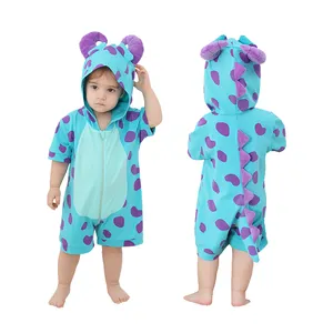 Cartoon Baby Monster Rompers Kids Zipper Jumpsuit Toddler Short Sleeve Onesies Summer Outfit