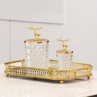 Pot de rangement décoratif de style nordique, en verre scellé, en forme de trompette dorée, pour cosmétiques et cotons-tiges, à poser au sol, luxe léger