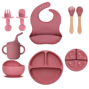 Juego de 8 piezas de vajilla de silicona para bebés, con baberos, platos y cuencos con ventosa, ideal para la alimentación y destete de bebés. ¡Gran oferta! - Product Image 1