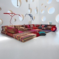 Conjunto de Sofá Seccional Modular de Tela a Ras de Suelo Convertible en Cama Tipo Mahjong para Sala de Estar