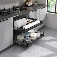 Étagère à vaisselle coulissante pour cuisine, en acier inoxydable, panier organisateur pour armoire