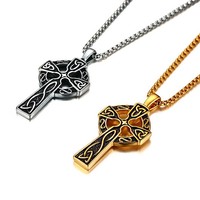Collier croix en acier inoxydable pour homme, plaqué argent, or, noir, design punk, catholique, chrétien, avec fil de perles d'eau douce, pour anniversaire