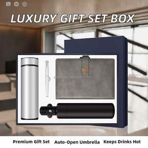 Luxury Gift Boxes Business Gift <b>Set</b> Automatic Umbrella Logo Vacuum Flask + A5 <b>Notebook</b> + Pen Promotional Activities UV Printing - Product Image 5