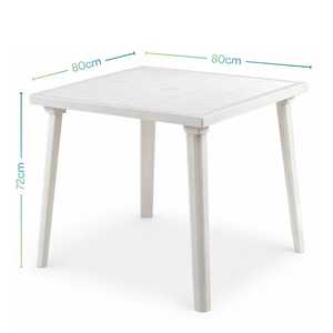 White Plastic Square Garden <b>Table</b> 80x80cm with Umbrella Hole for Outdoor Use - Product Image 2