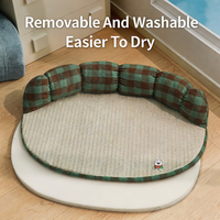 Cama Ovalada para Mascotas, con Respaldo, Diseño a Cuadros, Refrescante, Transpirable, Lavable y Extraíble, para Perros y Gatos