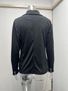 سترات بليزر نسائية للعمل للبيع بالجملة مع جيوب أمامية سترات بدلة نسائية بأزرار سترة بليزر مخصصة طويلة الأكمام بلون واحد - Product Image 6