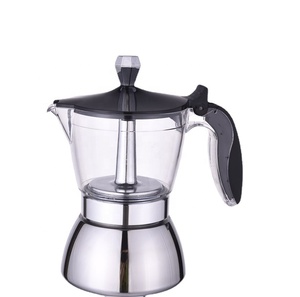 Premium Crystal <strong>Glass</strong>-Top <strong>Stovetop</strong> Espresso Moka Pot 4cup, 6 Cup - Aluminum Coffee Maker with Durable Food-Grade Aluminum Bottom