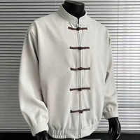 BINBEIER Chaquetas de estilo diario personalizadas para hombre, proveedor mayorista, chaqueta de gamuza para hombre con cierre de rana y cuello alto, estilo chino