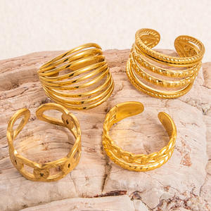 Hollowed Out <b>Ring</b> Geometric Oval Adjustable 18K Gold Band Unisex Party Jewelry - Product Image 4