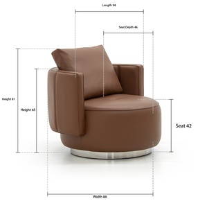 Fauteuil chaise longue en cuir avec accoudoir pivotant pour salon de villa, fauteuil d'attente individuel rond pour visiteurs, design minimaliste - Product Image 6