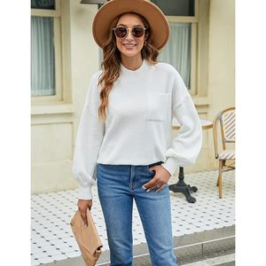 เสื้อสเวตเตอร์ทูนิคผู้หญิง แขนยาวทรงโอเวอร์ไซส์ แขนทรงโคมไฟ มีกระเป๋าเสื้อ ท็อปส์ลำลองสำหรับฤดูใบไม้ร่วง - Product Image 4