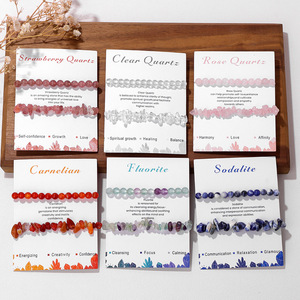 2pc Healing Crystal Gift Kit Natural Round And Chip <b>Bead</b> <b>Bracelet</b> With Gemstone Info Card For Boutique Resell Wholesale - Product Image 2