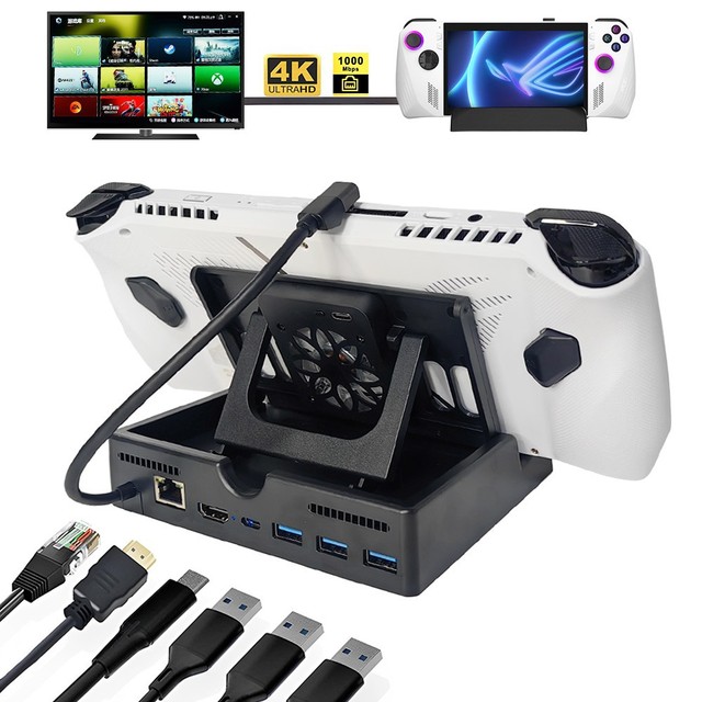 4/6-in-1 Game Console Base with Fan and Light Expansion Dock HDMI-compatible 4K60HZ/Gigabit Ethernet for Steam Deck Game Console