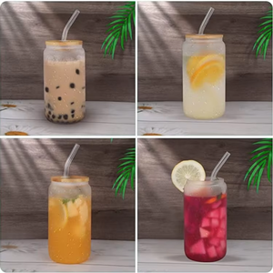 16oz Bambou Couvercle Bouteille En Verre Vierge Clair Sublimation Verre À Bière Avec Couvercles En Bambou Et Paille Tasses À Bière Cadeau Tasses - Product Image 3