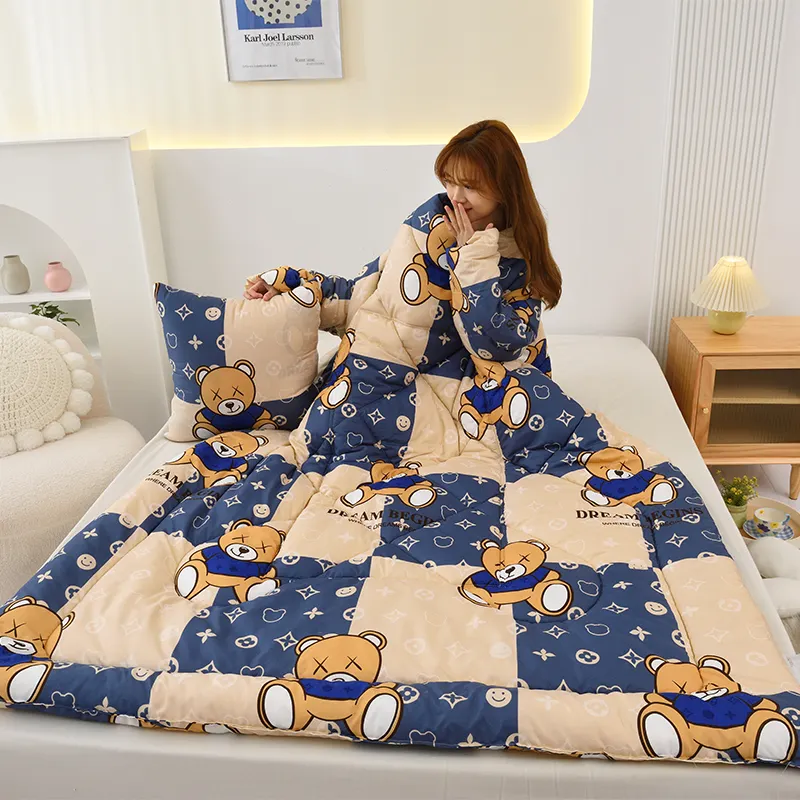 Multi-functional Wholesale Winter Foldable Blanket Pillow 2 in 1 Throw Pillow Wearable Lazy Quilt With Sleeves